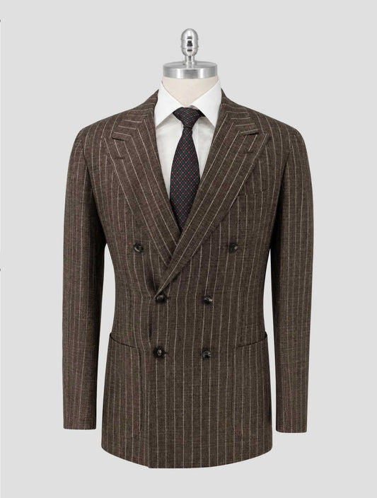 Kiton Brown White Cashmere Virgin Wool Silk Linen Suit