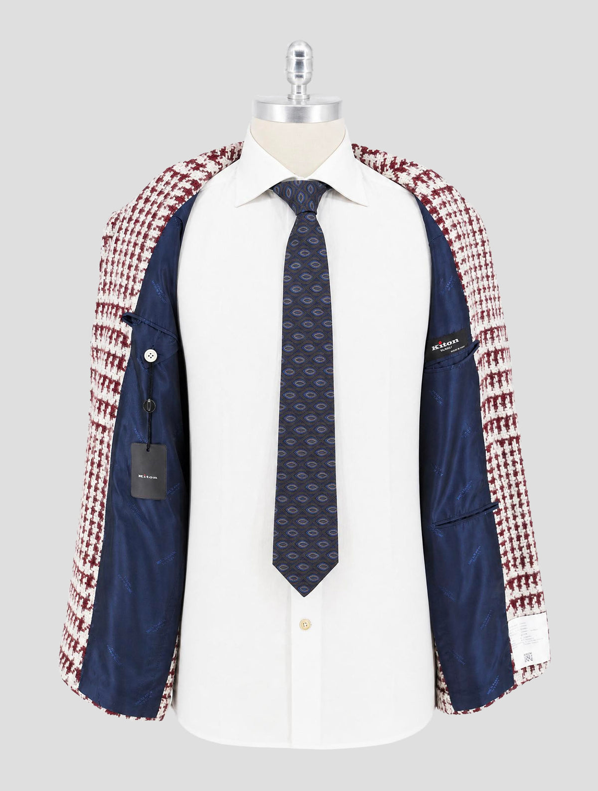 Kiton Burgundy White Cashmere Silk Blazer