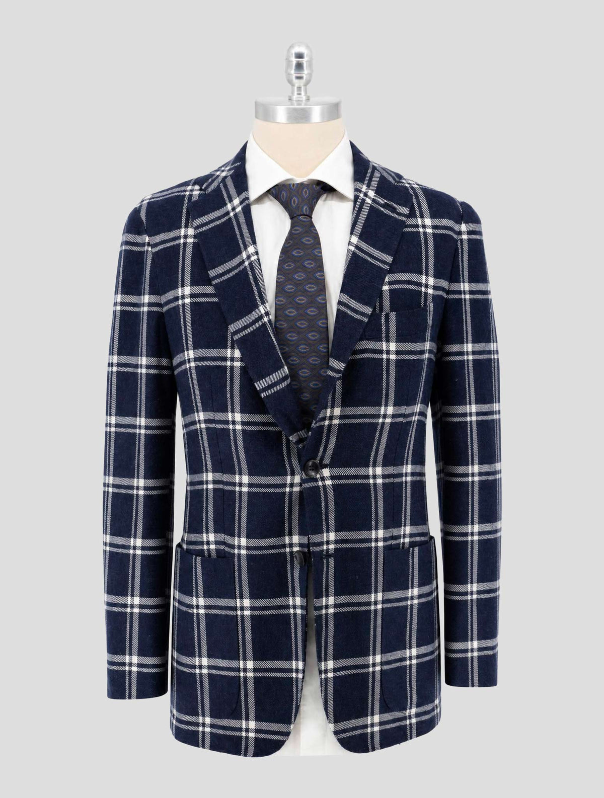 Kiton Blue White Linen Cashmere Blazer