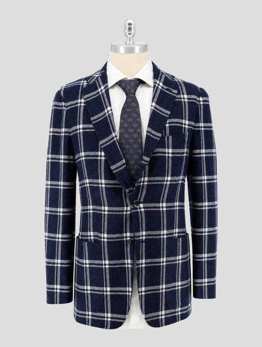 Kiton Blue White Linen Cashmere Blazer