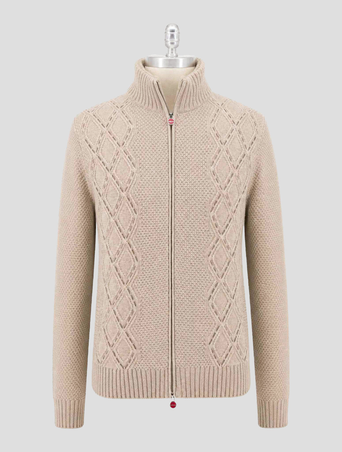 Kiton Beige Cashmere Mink Fur Sweater Full Zip