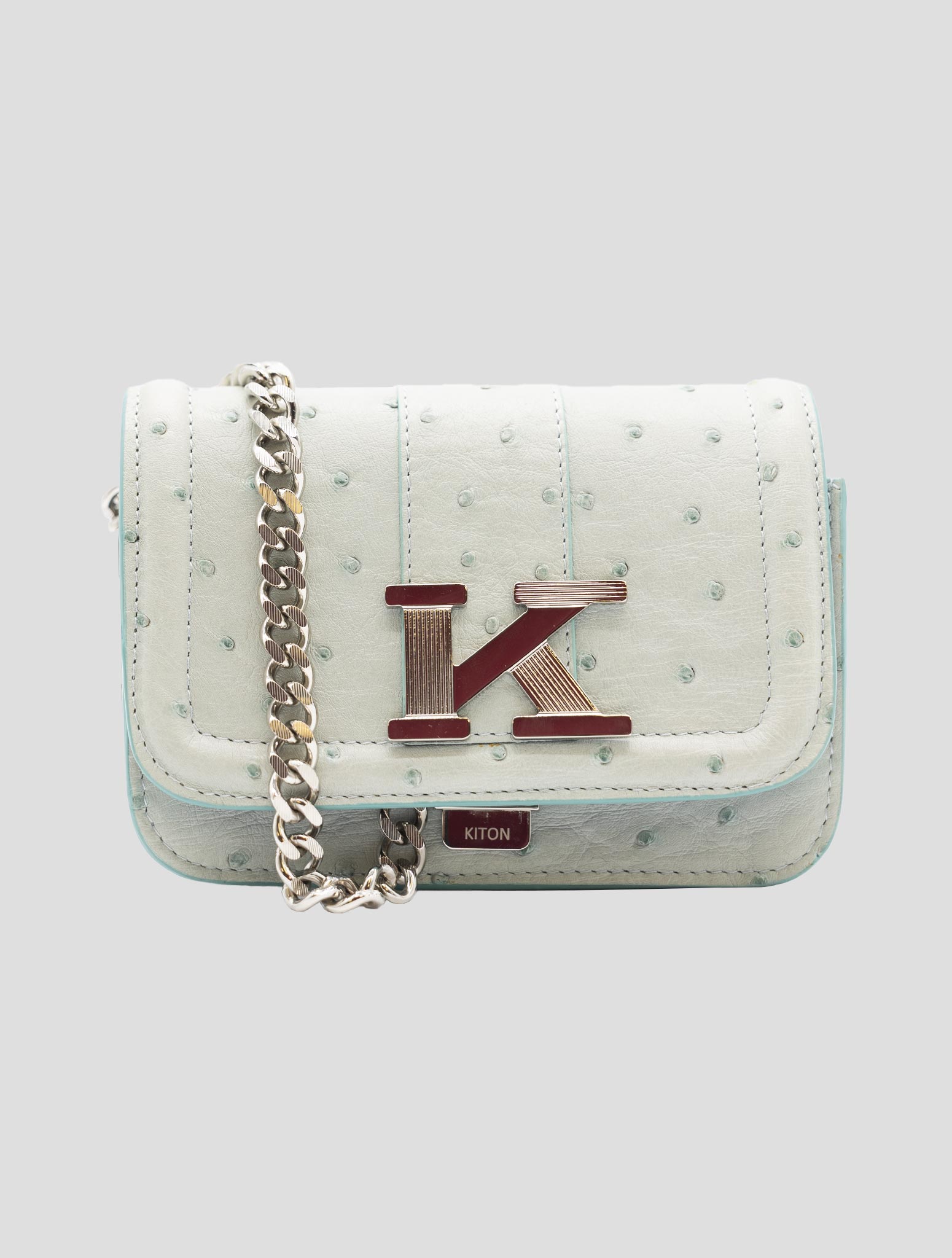 Kiton Light Blue Leather Ostrych Pochette Women