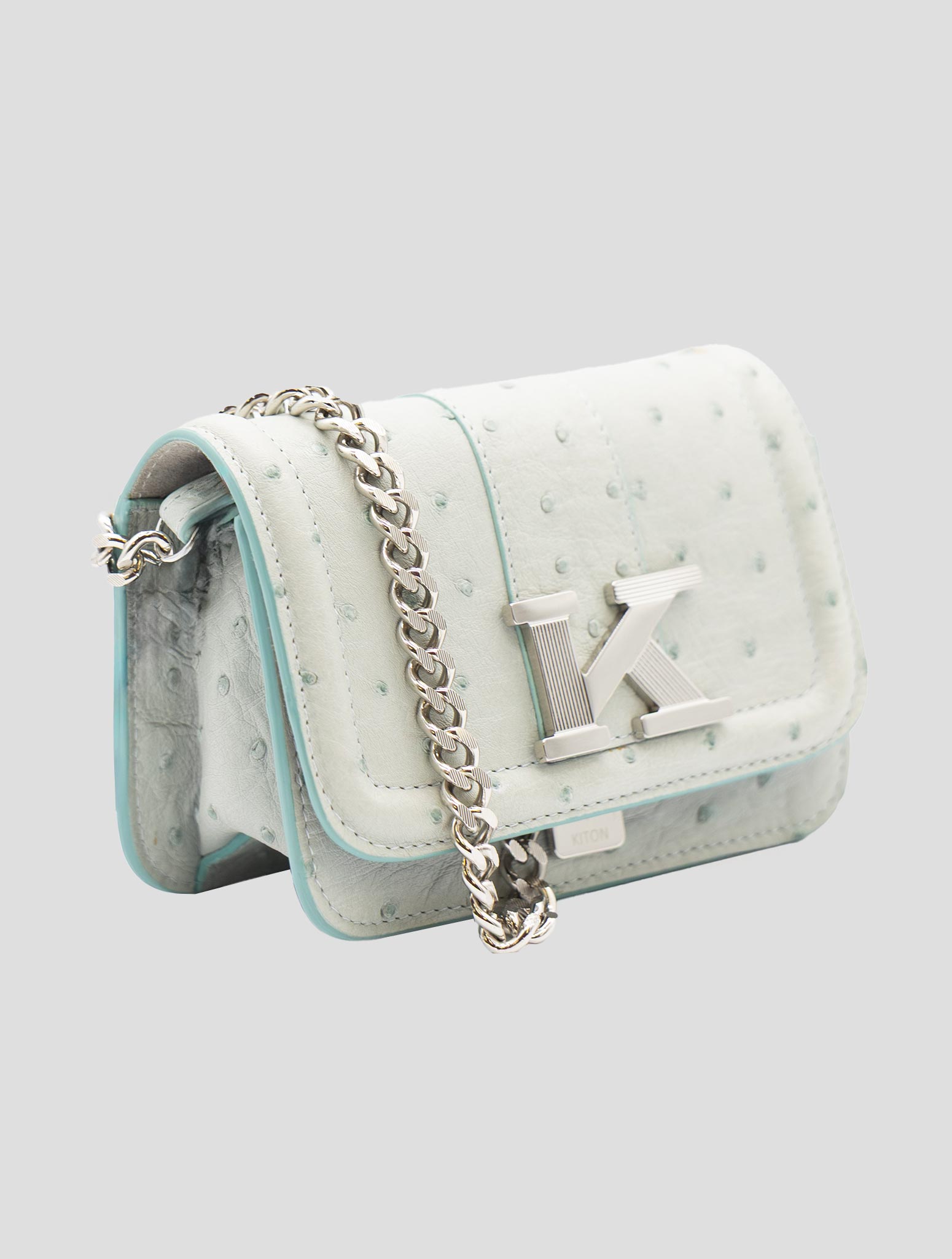 Kiton Light Blue Leather Ostrych Pochette Women