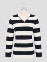 Kiton Blue Wool Sweater V-Neck Women