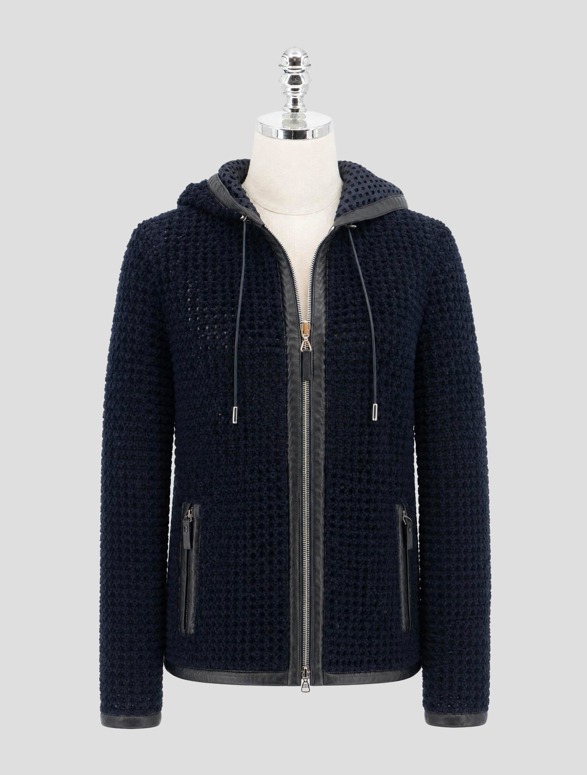 Kiton Dark Blue Leather Shearling Coat Women