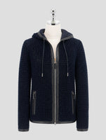 Kiton Dark Blue Leather Shearling Coat Women
