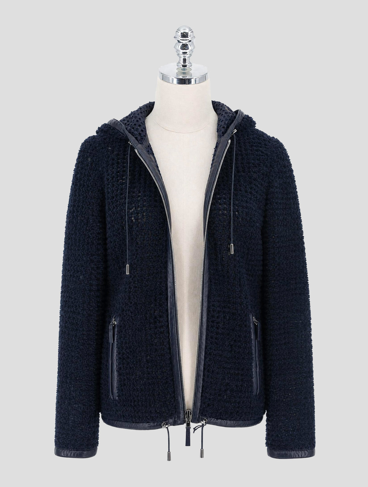 Kiton Dark Blue Leather Shearling Coat Women