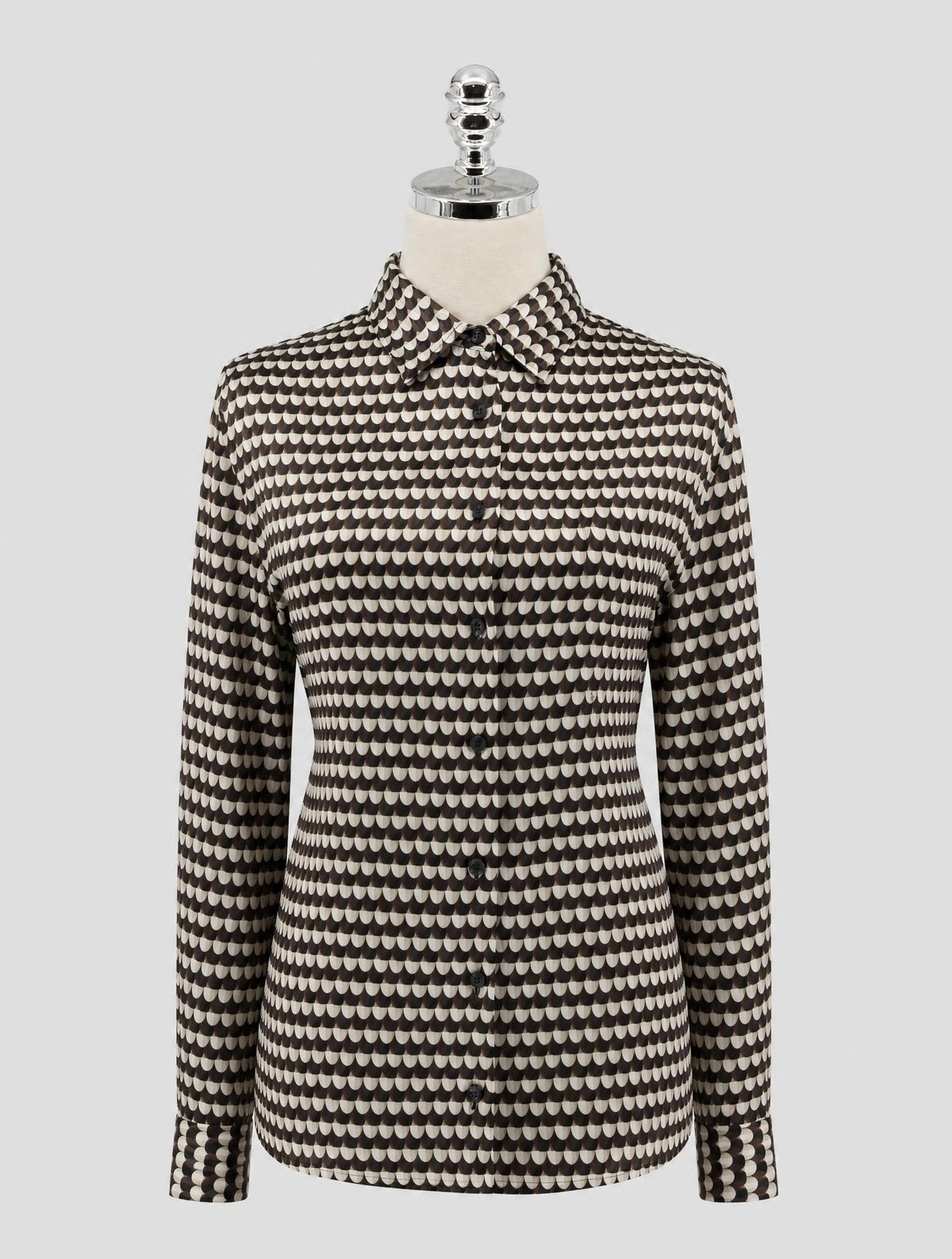 Kiton Brown White Silk Shirt Woman