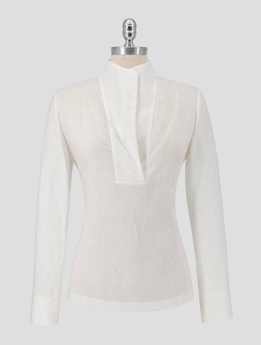 Kiton White Linen Sweater V-Neck Women