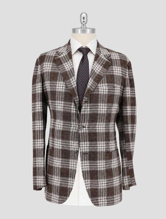 Kiton Brown White Cashmere Virgin Wool Silk Linen Blazer