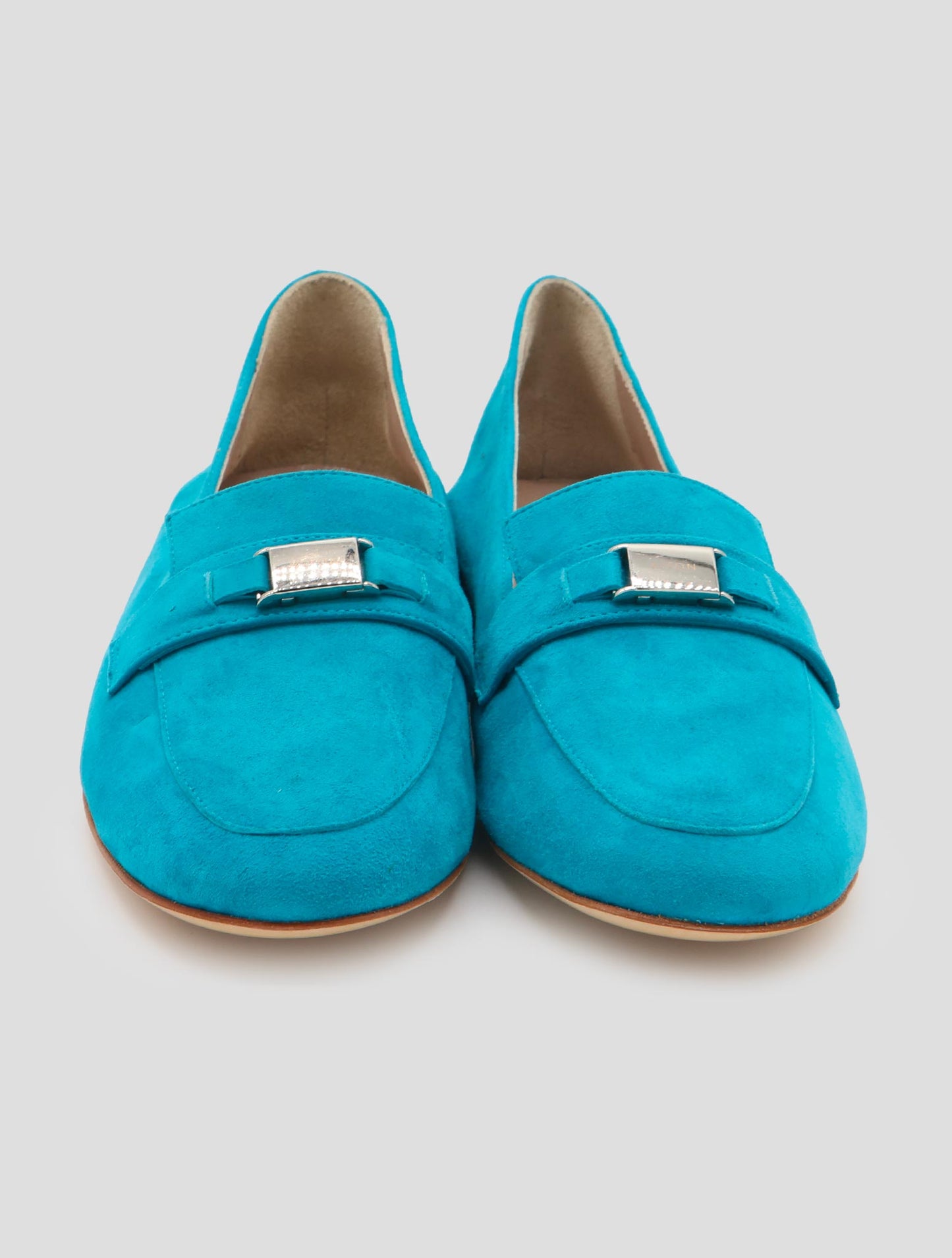 Kiton Light Blue Leather Suede Loafers Women