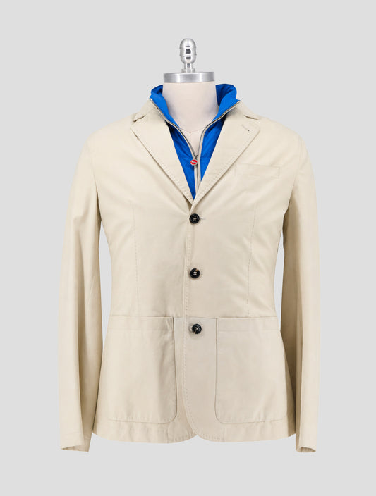 Kiton Beige Leather Suede Coat With Gilet
