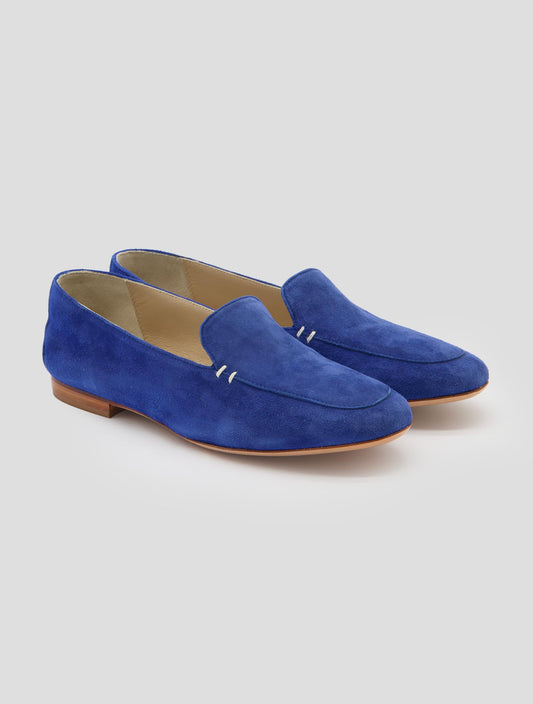 Kiton Blue Leather Suede Loafers Women
