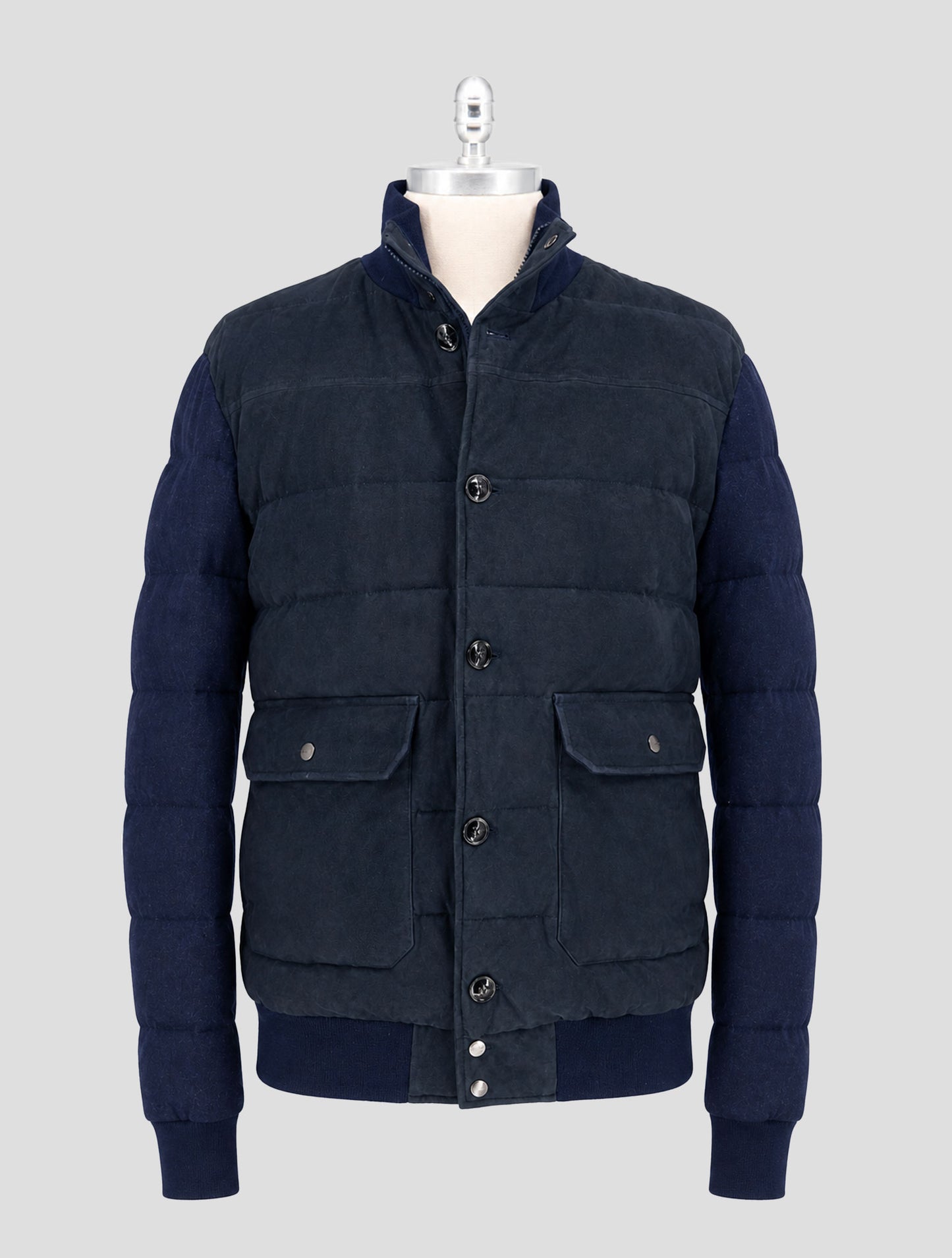 Kiton Blue Leather Suede Cashmere Coat