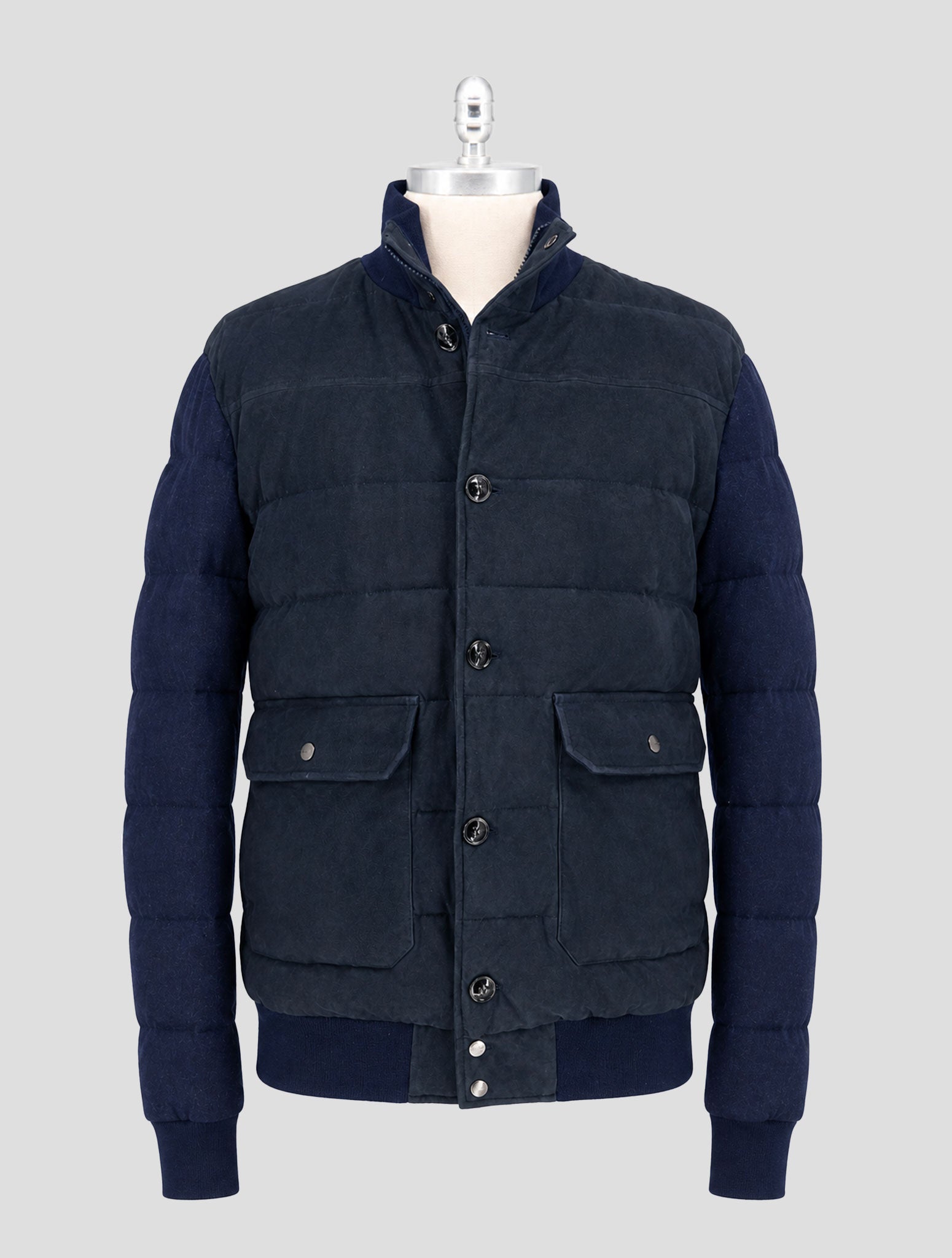 Kiton Blue Leather Suede Cashmere Coat