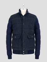 Kiton Blue Leather Suede Cashmere Coat
