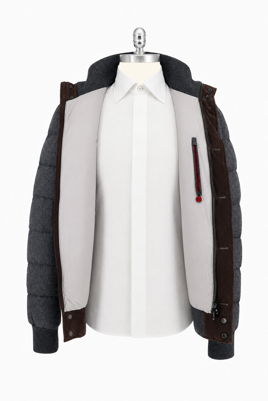 Kiton Brown Leather Suede Wool Coat