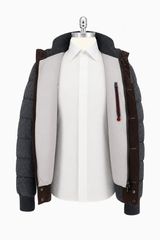 Kiton Brown Leather Suede Wool Coat