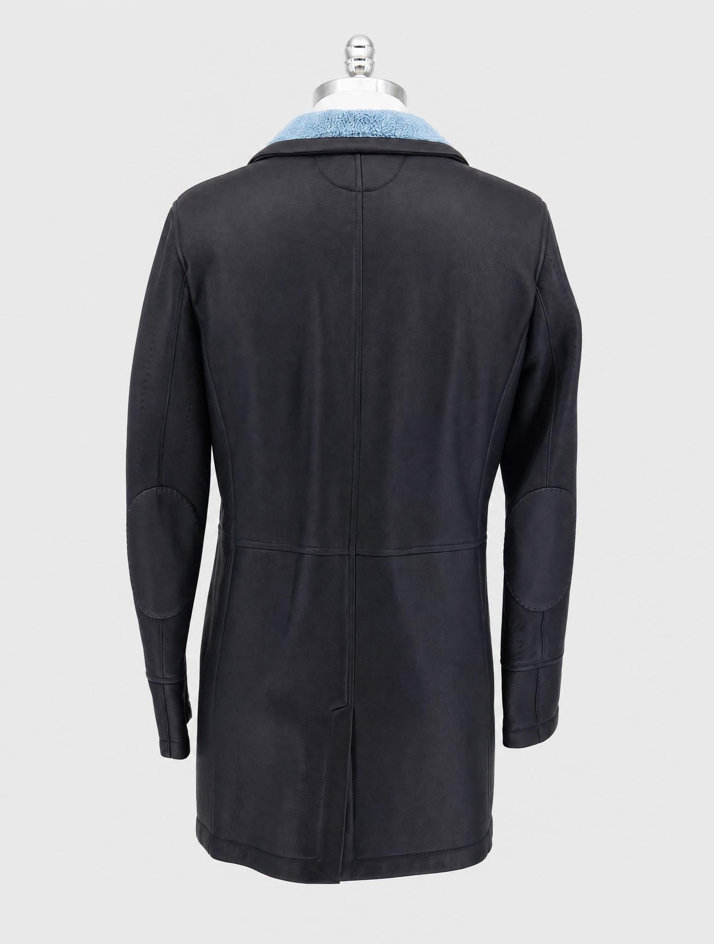 Kiton Blue Leather Shearling Coat