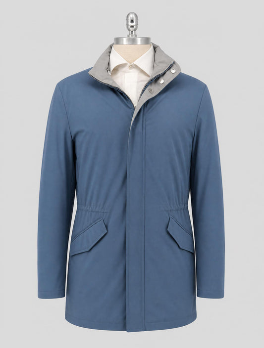 Kiton Gray Light Blue Pa Ea Pu Reverse Overcoat