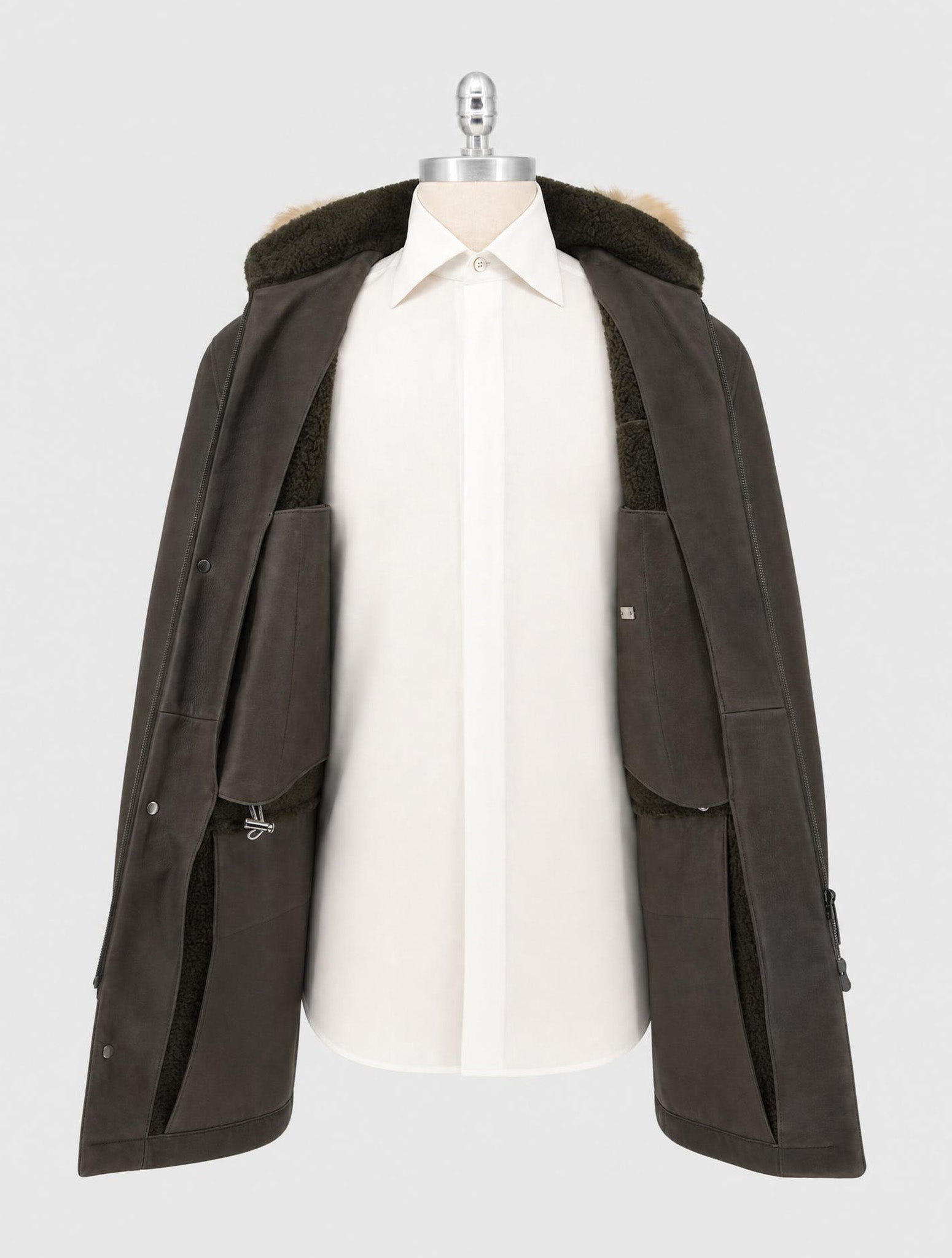 Kiton Green Leather Shearling Murmasky Fur Coat