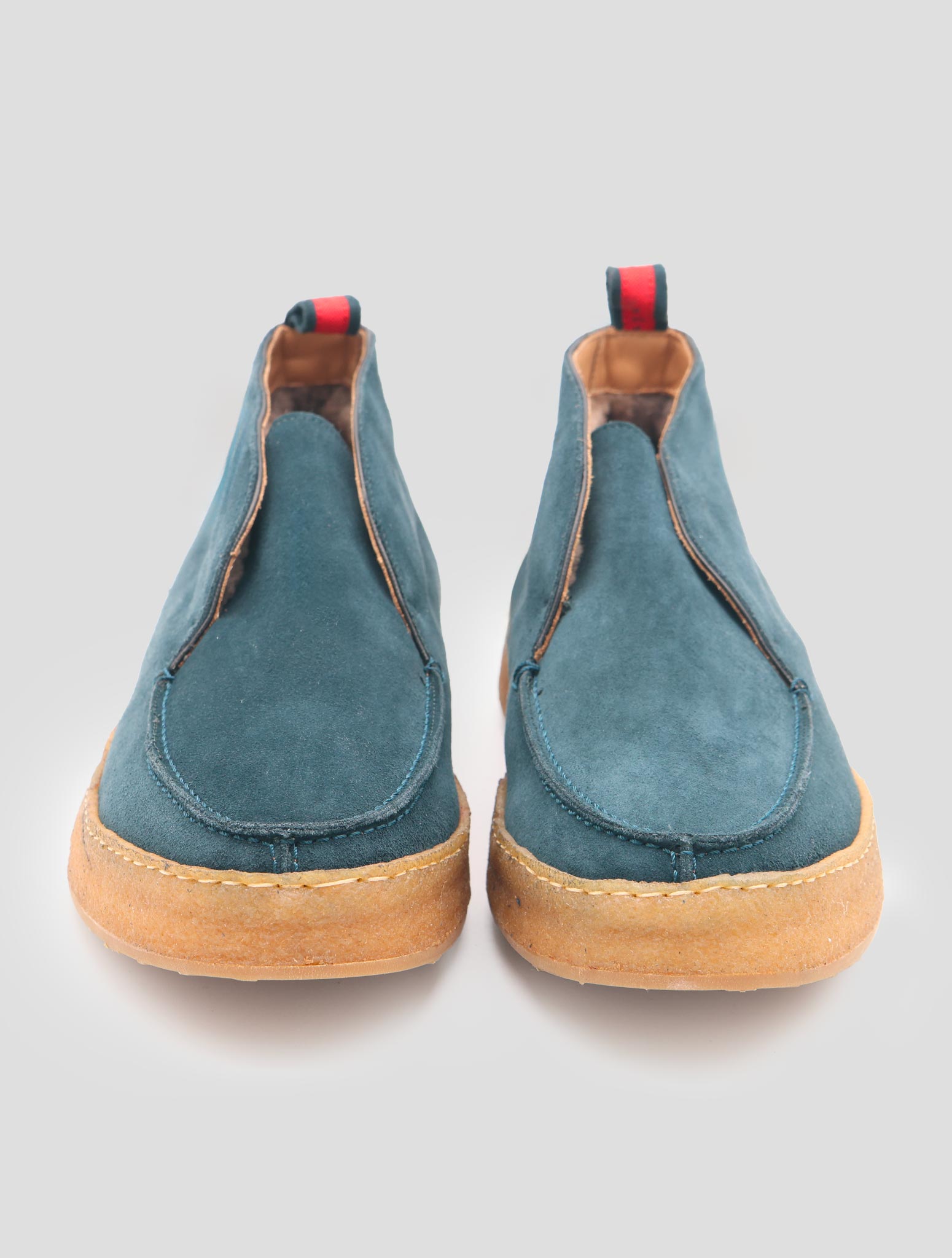 Kiton Blue Green Leather Suede Inside Fur Boots