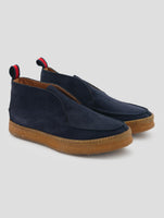 Kiton Blue Leather Suede Inside Fur Boots