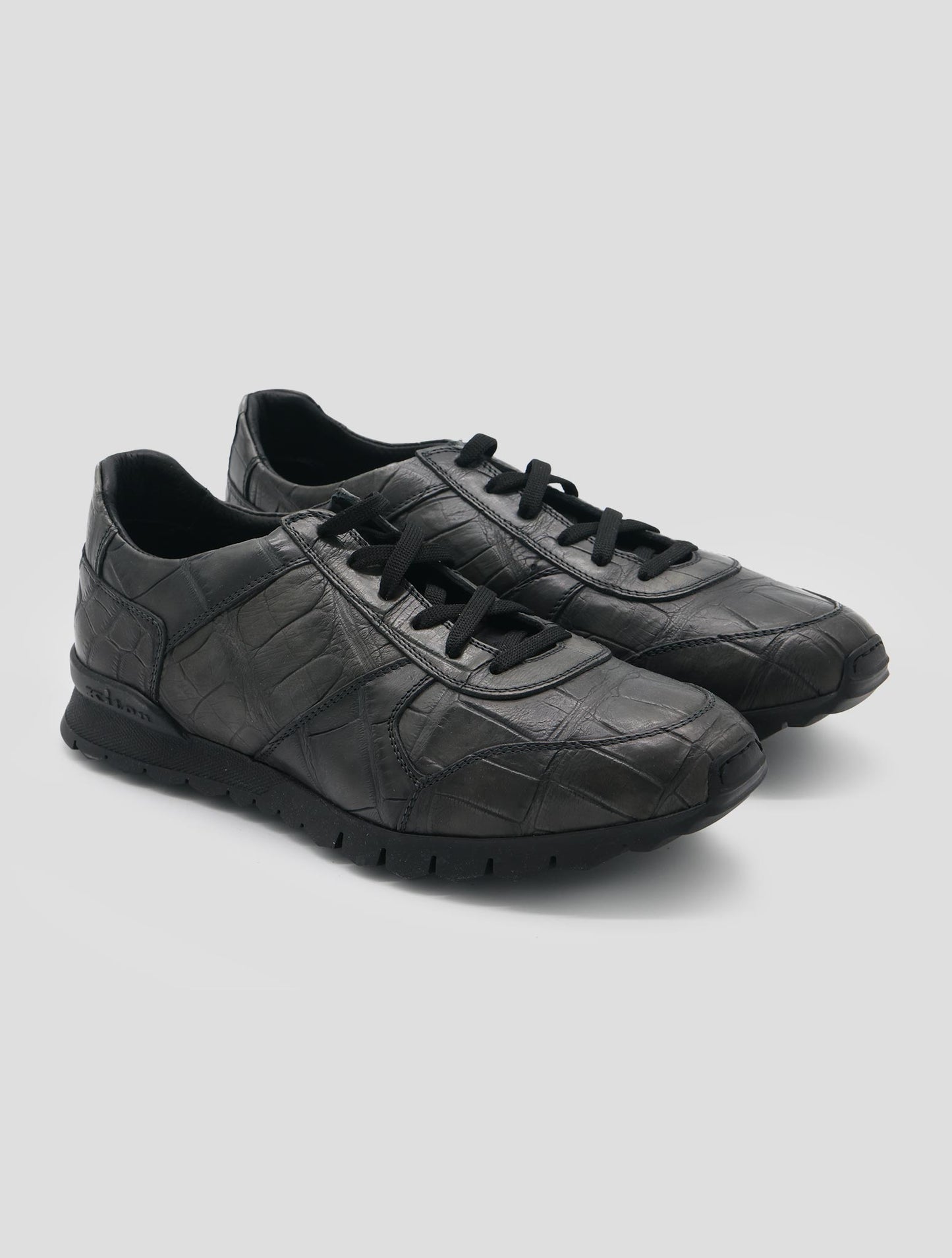 Kiton Gray Leather Crocodile Sneakers