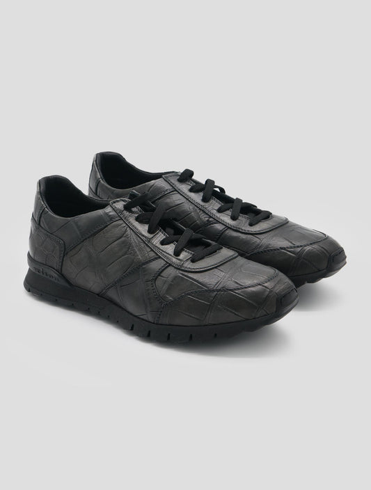 Kiton Gray Leather Crocodile Sneakers