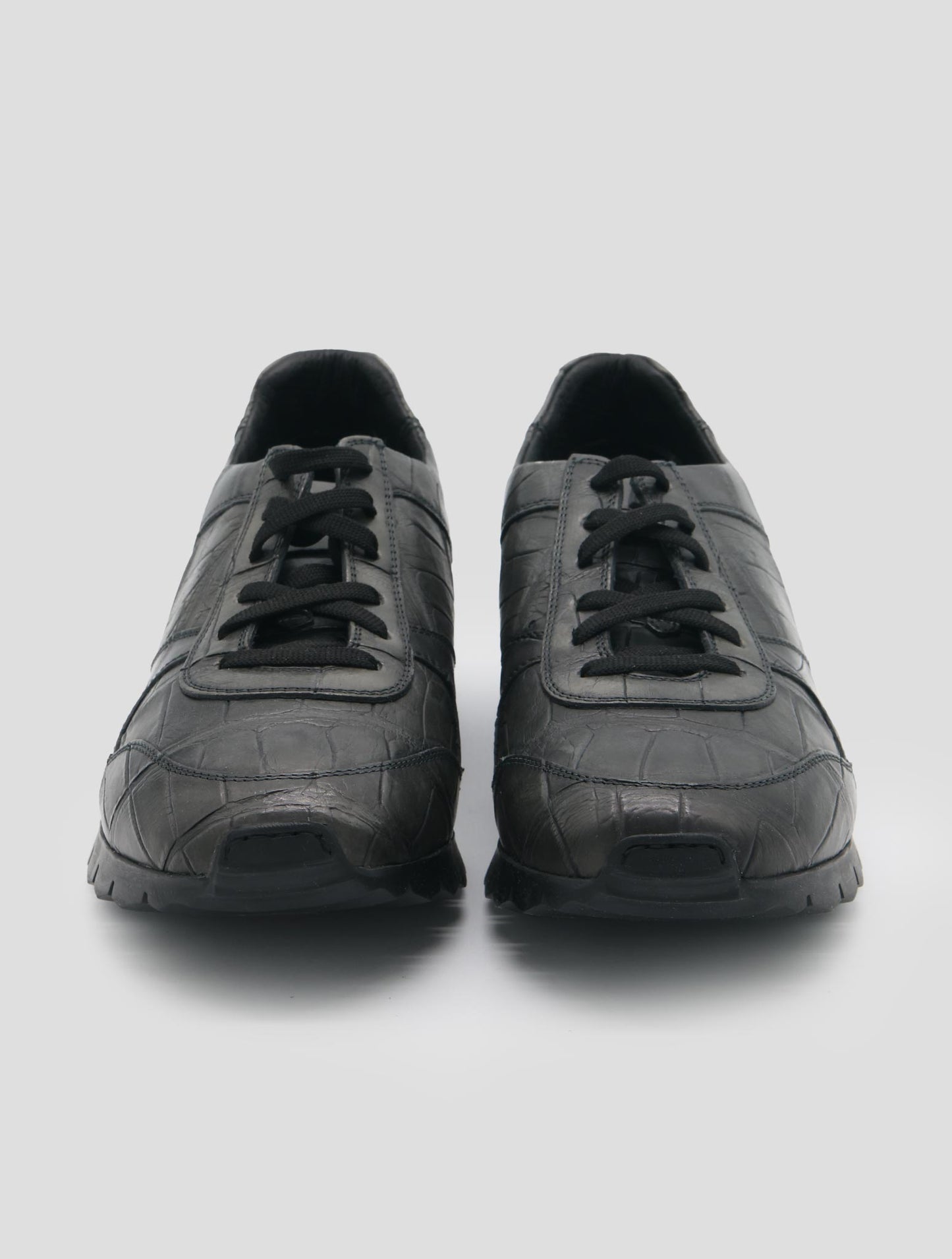 Kiton Gray Leather Crocodile Sneakers