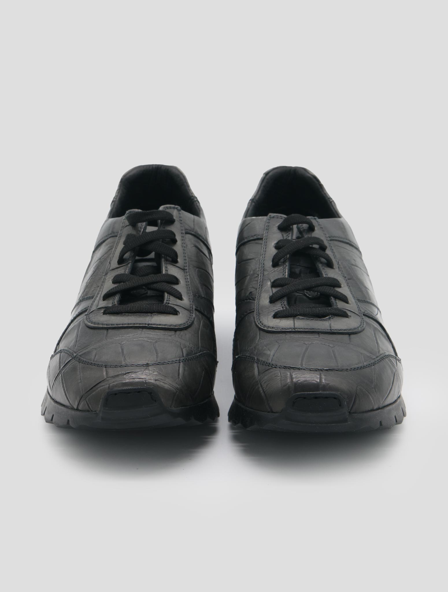 Kiton Gray Leather Crocodile Sneakers